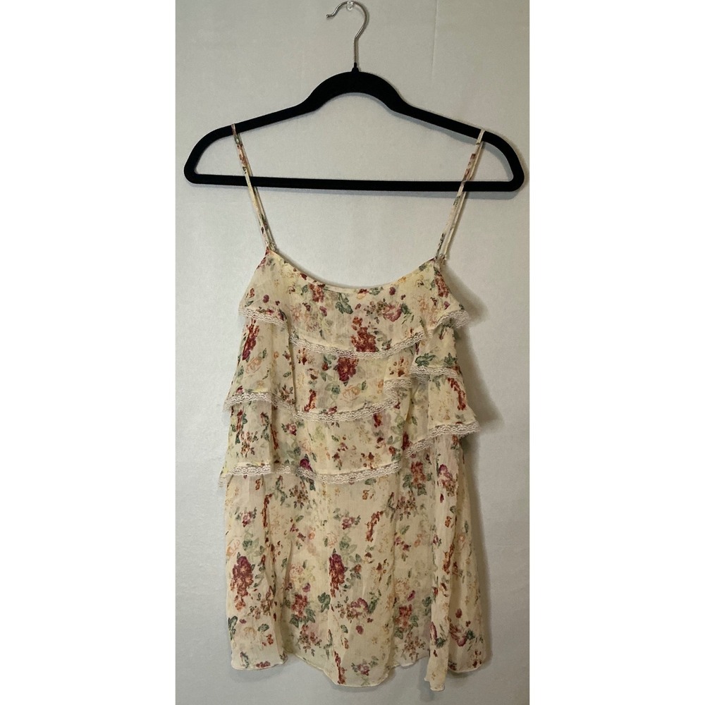Route 66 Women Floral Ruffle Lace‎ Cami Tank Romantic Coquette Whimsical Flowy